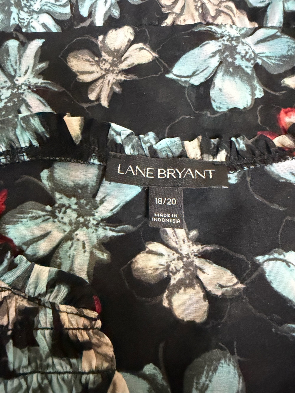 Lane Bryant black floral sheer blouse, long sleeve, 18/20 - Picture 5 of 8